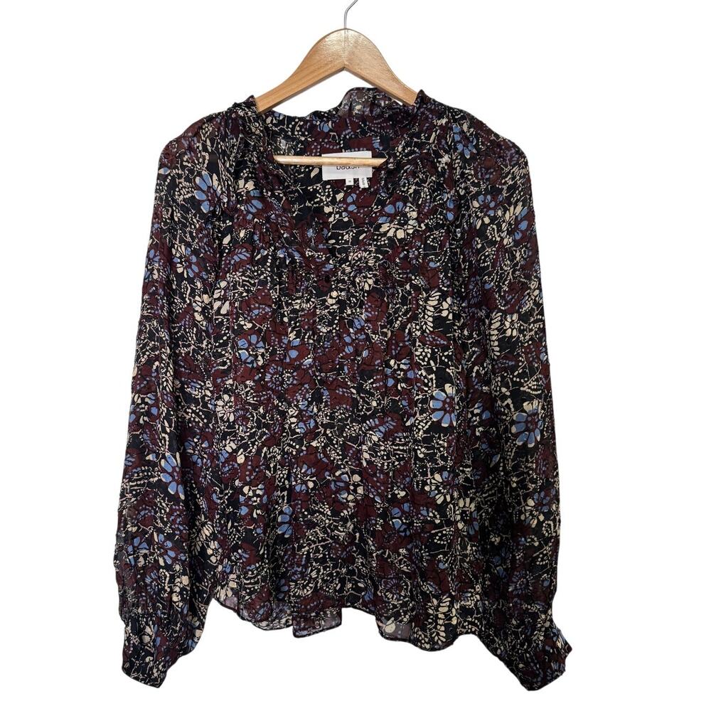 ba&sh Gaelle Blouse Size Medium Long Sleeve Floral Semi Sheer Femine Oversize